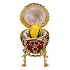 Faberge Rosebud Uovo Trinket Portagioie con Fiore e Ciondolo 3,8'' (9,5 cm) Rosso