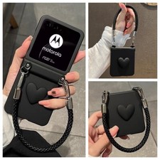 Custodia cerniera corda lusso cuore nero per Motorola Razr + 2025 2024 60/50 Ultra