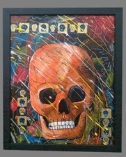 Skull 22x28 Framed Mix Media Painting ORIGINAL 