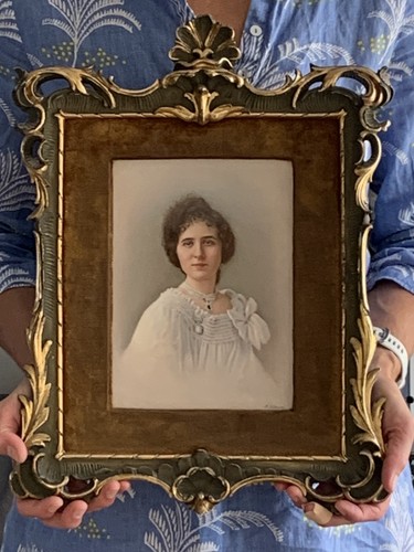 Framed antique kpm - framed, lady