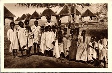 Cartolina d'epoca c.1940 bambini abissini mucche capanne eritrea italiana africa orientale