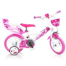 Bicicletta Bici Per Bambina Bimba LH Bianco Rosa Ruota 12" Dino Con Rotelle