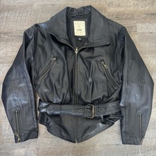 Giacca Moto Vintage Avanti Pelle Nera Cerniere Cintura Vita Anni 90 Retrò Punk M