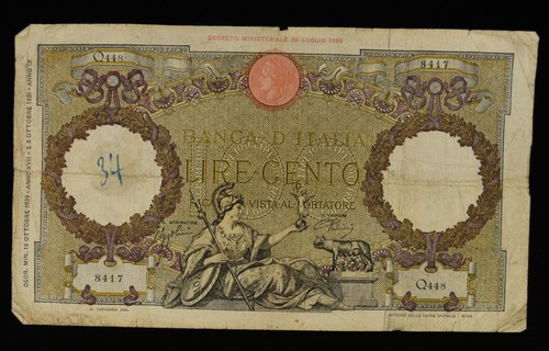 Italy 100 lire 1939 19 - 100, 10/19/39