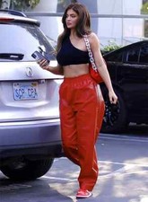 Kylie Jenner Pelle Pantalone Donna Rossa Puro D'Agnello Celebrità