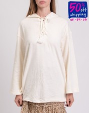 Felpa con cappuccio poncho NILI LOTAN Terry taglia unica avorio stringata made in Portugal