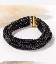 BRACCIALE MULTISTRATO LUNGO 19 CM CON PERLINE DI CRISTALLO DA 4 MM COLORE NERO