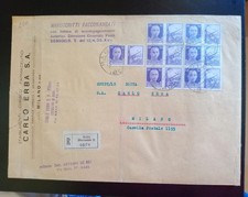 BUSTA PER MANOSCRITTI  CARLO ERBA CON BLOCCO DI 6 +1 PROPAGANDA DI GUERRA