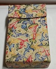 PORTASIGARETTE BAULETTO ANNI 70 IN METALLO  CON RICAMO FLOREALE SU PELLE-VINTAGE