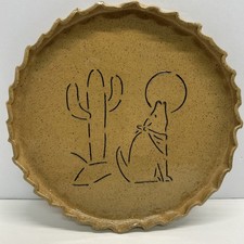 Piatto ceramica sud-ovest coyote luna cactus design bordo increspato studio arte