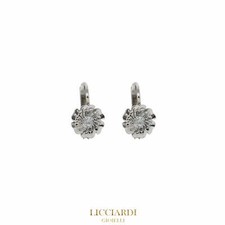 Orecchini donna punto luce fiore oro bianco 18 kt e zirconi