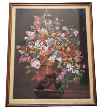 Quadro Vintage Ricamo Mezzo Punto Croce Decorazione floreale