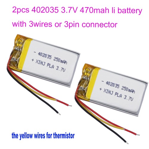 2pcs 250mah 925wh li - 3.7v, 0.925wh