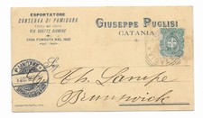 CARTOLINA COMMERCIALE GIUSEPPE PUGLISI CATANIA CONSERVA DI POMODORO   4.10.1898