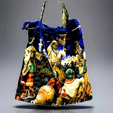 ARTIGIANATO FIORENTINO Borsa a Mano Bohemien Tema Etnico Frange Fatta a Mano new