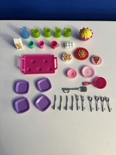 BARBIE ACCESSORI LOTTO DA CUCINA 33 PEZZI CIBO PIATTI POSATE BICCHIERI MATTEL