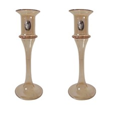 Porta candela candeliere bugia in vetro soffiato set da 2 ambra con argento made