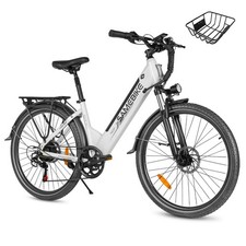 Samebike RS-A01Pro-T Bicicletta Elettrica 250W 36V15Ah E-City Bike con Cestello 26'' Bianco
