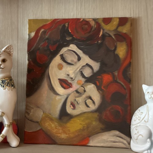 Dipinto olio tela madre e - tela,