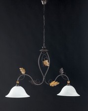 lampadario 2 luci autunno nuovo bilancia vetro decorato ruggine riporto foglie