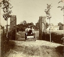 Famiglia In Macchinina Auto D'Epoca Foto C1900 Stereo Albumina Vintage