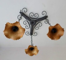 LAMPADARIO RUSTICO FERRO BATTUTO 3 LUCI TERRACOTTA CUCINA RUSTICI ARTE POVERA 