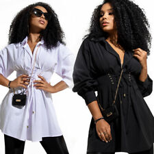 Mexton camicetta da donna camicetta tunica camicetta lunga mini abito bianco XS S M