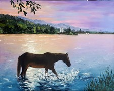 Dipinto Olio Cavallo Tramonto