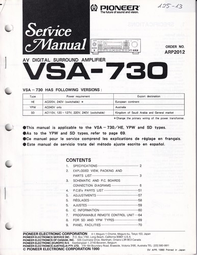 Pioneer vsa 730 - pioneer, manual