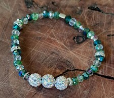 BRACCIALE BRACCIALETTO DONNA VERDE MODA ESTATE  PALLINE DISCO BIANCHE  ( D23 )