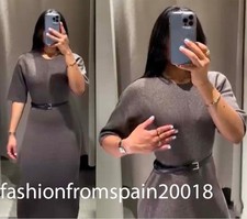 ZARA NUOVO ABITO MIDI DONNA CON CINTURA MARRONE CHIARO S-XL 2756/144/730