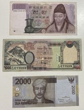 Asia - Corea del Sud - Nepal - Indonesia - Banconote circolate da collezione