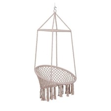 AMACA SEDIA SOSPESA AD ALTALENA DONDOLO IN LEGNO CORDA INTRECCIATA COTONE BEIGE