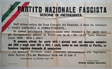 PIETRASANTA Partito Nazionale Fascista PNF P.N.F.  manifesto fascismo anni '30