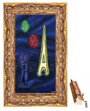 Chagall, Paris, Stampa su tela /PVC+ Cornice Oro in legno, Spess.cm3, quadro