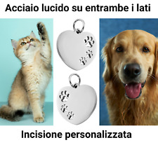 collana acciaio cuore e zampette cane gatto incisione personalizzata donna uomo