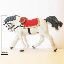 CAVALLO GRIGIO CON BRIGLIE E SELLA ROSSA LUNGHEZZA 13cm STAUINA IN GOMMA DURA
