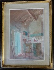 Quadro GUIDO GUIDI 50x40 immagine di un interno pittura a olio