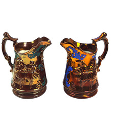 antica BROCCA CARAFFA coppia CERAMICA PORCELLANA DI BRISTOL SMALTO BRILLANTE 900