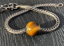 Perlina sfera occhio di tigre. Nucleo Ag925. Perlina charm occhio di tigre Eu. Adatto per trollbeads OHM