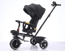 Triciclo per Bambini 5in1 Bici Triciclo Passeggino 3 Ruote Baldacchino Smontato Nero