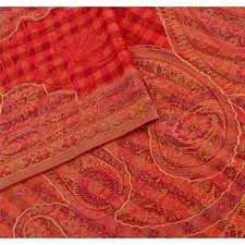 Sciarpa Sanscriti nuova ricamata a mano in polywool Kashmir scialle rosso sto...