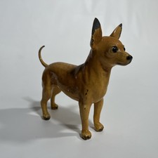 Statuina cane vintage Mortens Studio Chihuahua con etichetta metallo ceramica