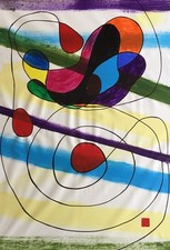 Quadro Moderno Astratto Dipinto Firmato Realizzato Mano Black Red Yellow 