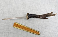 TAGLIA CARTE VINTAGE CON MANICO IN CORVO DI CERVO SOUVENIR MONTAGNA CON FODERO