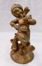 Antica Statuetta Gesso anni 30 color oro bronzo Italy scultura Bambino con cane 