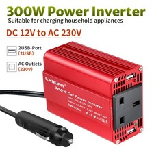 Inverter di Potenza Auto Veicolo 300W DC 12V a AC 240V Convertitore Viaggio Viaggio 2USB Rosso