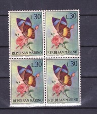 Francobolli San Marino 1963 Farfalle e Fiori 30 L. MNH QUARTINA SAS645