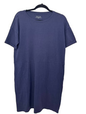 Eileen Fisher Shift Vestito Donna XS Blu Navy Manica Corta Girocollo T-Shirt