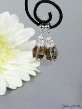 Orecchini In Argento Con Pietre Di Vetro Cubo Perle Grigio/Marrone #C067